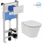 Seinale paigaldatav raamiga WC-pott Komplekti kuulub aeglaselt sulguva kaane ja varjatud s&uuml;steemiga Prosys 120M Ideal Standard Connect Air AquaBlade WC-pott, samuti valge tualettpoti nupp.