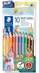 V&auml;rvilised pliiatsid STAEDTLER Noris jumbo 128, teritajaga, 10 v&auml;rvi