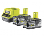 2 x Li-ion aku Ryobi 18 V. 5,0 Ah + laadija (2,0 Amp/h)