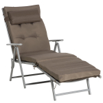 Outsunny p&auml;ikesevoodi rannas lamamistool aias lamamistool kokkupandav reguleeritav koos padjaga aias metallist kangas pruun+h&otilde;bedane 137 x 63,5 x 100,5 cm