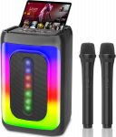 Muusikakeskus Ankuka karaoke masin 2 mikrofoniga, kaasaskantav bluetooth k&otilde;lar led tuledega, tf/usb, fm, aux, tws, pidudeks ja t&auml;iskasvanutele, kingitus s&otilde;pradele ja perele (must)