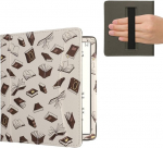 Kwmobile klapp&uuml;mbris, &uuml;hildub seadmega Onyx Boox Leaf 2 - esiosa sahtel, k&auml;erihm - books and pages beež pruun kuldne