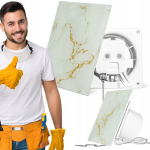 Vannitoa ventilaator + l&uuml;liti 100 mm klaaspaneel marmor valge kuldne