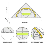 4 kolmnurga komplekt k&auml;epidemega, purunemiskindel, painduv kolmnurk, geomeetria, mitmeotstarbeline kolmnurkne joonlaud koos nurgam&otilde;&otilde;tjaga, kolmnurkne joonlaud &uuml;ks, mitmek&uuml;lgne t&ouml;&ouml;riist, kooli, kontorisse, algkooli jaoks
