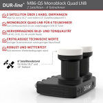 Dur-line 6&deg; Monoblock Quad Lnb - Astra 19.2&deg;e + Hotbird 13&deg;e - 4 abonenti ja 2 satelliiti (mb6-qs) - Topelt-lnc integreeritud Diseqc-ga - Full Hd, 4k, 8k, 3d - ilmastikukindel + mobiiltelefoni varjestus