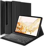 Avnicud klaviatuurikohver samsung galaxy tab s8+/s7 fe/s7+ 12.4 tolli jaoks koos pliiatsi hoidjaga, 7-v&auml;rvilise taustvalgustusega qwerty saksa bluetooth klaviatuurikohver samsung tab s8 plus/s7 plus/s7 fe jaoks, must