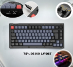 Keychron V1 juhtmega mehaaniline klaviatuur p&ouml;&ouml;rdnupuga - 75% De-iso paigutus, Qmk/via programmeeritav, Hot-swappable Rgb, &uuml;hildub Mac/windows/linuxiga (frosted Black-transparent) (red Switch)