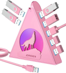 7-pordiline Rgb valgustusega Usb 3.0 jaotur, 60 cm kaabel (roosa)