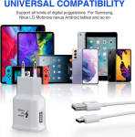 Usb laadija usb type-c laadimiskaabliga kiirlaadimiskaabel samsung galaxy s8 s8+ s9 plus s9+ s10 plus s10e s20 a50 a51 a15 a14 a13 a20 a34 a42 5g note 8/9 jaoks, originaal kiirlaadija asendus (valge)