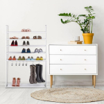 Relaxdays, valge jalan&otilde;uriiul 6 tasandit, pistiks&uuml;steem, 20 paari jalan&otilde;usid, 7 saapakonksu, metall ja kangas, esiku jalan&otilde;uriiul, plastik, 153 x 99 x 30 cm