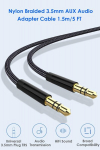 3.5 mm aux helikaabel 1.5 m, punutud nailonist aux-kaabel, stereo helipistiku adapterikaabel k&otilde;rvaklappidele, auto audiole, s&uuml;learvutile, nutitelefonile, kodustereodele, k&otilde;laritele ja muule