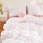 Covebett voodipesukomplekt 135 x 200 cm valge roosa Bows Heart tekikotikomplekt Mikrokiust esteetiline armas t&uuml;drukute laste Bow mustriga tekikott ja padjap&uuml;&uuml;r 80 x 80 cm lukuga