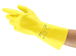 Ansell Econohands Plus Ansell 87-190 / 7.5-8 naturaalsest lateksist kindad, kaitse kemikaalide ja vedelike eest, suurus 7.5-8, kollased (12 paari kotis)