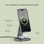 Satechi 2-in-1 juhtmevaba laadija, qi2 15w magnetiline topeltlaadimispadi, kokkupandav reisilaadija iphone 16-12 seeriale, airpods pro, 4 (anc), 3, 2, kosmosehall