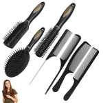 Juukseharjade komplekt, 7-osaline juukseharjade komplekt, massaaži l&otilde;&otilde;gastav hari, painduv pehmete n&otilde;eltega harjastega juuksehari naistele, meestele, lastele (must)