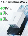Usb c laadija, 2 tk 40 w 4 pordiga mitme seadme laadimispistik c-adapteriga - kiire laadija iphone 16 15 14 13 pro max plus 12 11 xs xr, samsung, mobiiltelefonidele