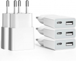Usb laadija 5w &otilde;huke laadimispistik toiteplokk 5v 1a 2 pordiga usb c+ usb a toitepistiku adapter, pistikupesa adapter iphone'ile, ebook readerile, xperiale, mp3-le, nutitelefonile (valge) (paksus 1,45 cm/5 pakki)