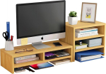 Monitori hoidja Azatemgo puidust arvutimonitori alus koos hoiuriiulitega monitori alus s&uuml;learvutile arvutile notebook imac pc - naturaalne v&auml;rv