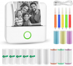 Gukkk mini printer, mobiilne fotoprinter, kaasaskantav, juhtmevaba termoprinter, 13 rulli printeripaberi ja 5 v&auml;rvilise pliiatsiga, nutitelefoni Bluetooth, loendite, ajakirja jaoks
