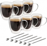 Belle Vous topeltseinaga klaasist kohvitassid 6 tk - 350 ml topeltseinaga termoklaasid k&auml;epidemetega - borosilikaatklaasist kohvitassid tee, kohvi, cappuccino ja latte jaoks