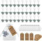 Rhqfdm 30 t&uuml;kki peo soosikud ristimine elevandi v&otilde;tmehoidja Pvc elevandi ripatsite komplekt sinine elevant laste v&otilde;tmehoidja organza koti ja kraftpaberist t&auml;nusildiga