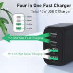 Usb c laadija, cshare 40 w 2-pack multiple 4 pordi kiirlaadija pd 3.0 & qc 4.0 adapter iphone 15/14/13/12 pro max/plus, ipad, samsung galaxy, google, tahvelarvuti, android, mobiiltelefoni laadija pistik