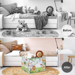 Clastyle kevadised loomad poiste t&uuml;drukute kuubiku hoiukorv beebitoale elevant sinine veekindel ristk&uuml;likukujuline riidest riiulikorvid riiete m&auml;nguasjade laste hoiukast 40 x 30 x 30 cm