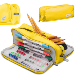 Koolipliiatsikarp kolme sahtliga, kolmekordse lukuga, 3in1, kollane