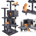 Kasside kraapimispost, stabiilne, k&otilde;rge, 7 tasandit, voodi tumehall 138cm