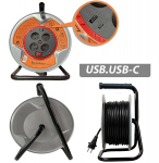 50 m kaabel 2950 W metallm&auml;hisega ja USB/Type-C-ga