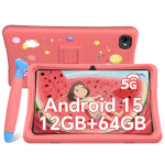 Tahvelarvuti TABWEE K10 10.1" FHD, 12 GB RAM, 64 GB ROM, 2 TB SD, 5 MP + 2 MP tehisintellektiga kaamerad, Android 15, 5000 mAh, WiFi 6 - Roosa