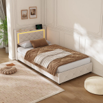 Voodi LED-valguse ja USB-pordiga, beež, 90*200 cm