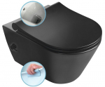 Ripp-WC AVVA CLEANWASH sisseehitatud kraani ja bidee-du&scaron;iga, servata Rimless ja istmega SLIM Soft Close, mattmust