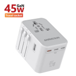 Universaalne pistik, reisiadapter, valge, kiirlaadimisega, 45W, Must
