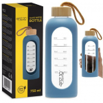 Klaasist joogipudel 4FIZJO 750 ml, sinine, veepudel, spordipudel, &uuml;mbrisega, treeninguteks, igap&auml;evaseks kasutamiseks