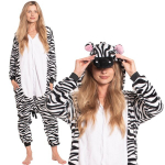 Naiste &uuml;hes t&uuml;kis Kigurumi pidžaama Onesie Sebra kost&uuml;&uuml;m valge-must 145-155 cm S