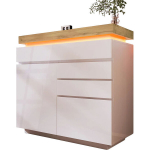 LED-valgustusega kummut, 2 ust ja 3 sahtlit, valge