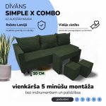Kahe inimese diivanvoodi lauaga ja puffidega Simple X Combo, Podrez, t&uuml;rkiisroheline