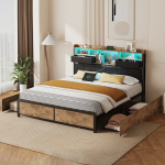 Kaheinimesevoodi 160x200cm 4 sahtli ja panipaigaga - LED ja USB - must