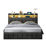 Kaheinimesevoodi, 140x200 cm, LED ja USB, PU, must