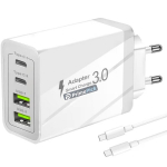 Laadimisadapter 4 Seadmele (USB-A + USB-C) koos Type-C Kaabliga, 5V 2A PrimePick