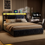Kaheinimesevoodi, 160 x 200 cm, LED-valgustusega, USB-pordiga, samet, hall