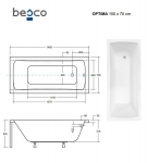 Vann Besco Optima, 150 x 70 cm, soonilise musta viimistlusega