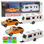 Valatud metallist (Die-Cast) auto koos haagissuvilaga, oranž