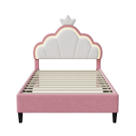 Lastevoodi LED-valgustuse ja sametist peatsiga, 90&times;200 cm, roosa