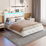 Voodi 160 x 200 cm, USB laadimispordi ja LED-valgustusega, sobib nii teismelistele kui ka t&auml;iskasvanutele, valge