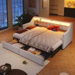 P&auml;evavoodi 90x200 cm LED-valgusti, USB-C ja 2 sahtliga, beež (ilma madratsita)