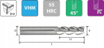 Vhm frees alumiiniumile, 4x4x12x50mm, 45&deg;, 3 tera