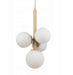 Modernne kuldne ripplamp valgete klaaskuulidega, 4 valguspunkti