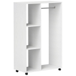 Mobiilne riidekapp, rattad, 1 varras, 3 riiulit, 80x40x128 cm, valge